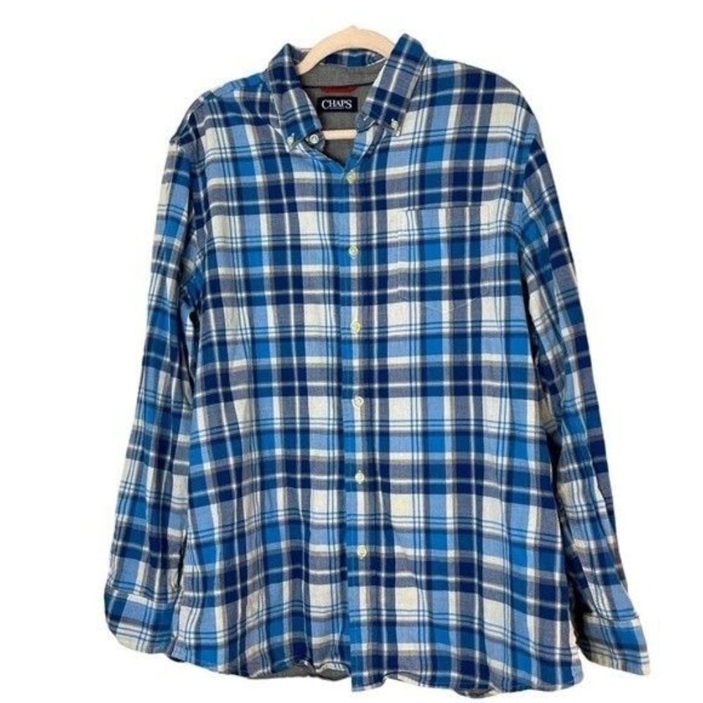 Chaps Mens Large Shirt Plaid Old School Lead Table Button Up Long Sleeve